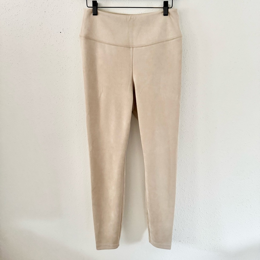 WHBM Runway Leggings High Rise Faux Suede Pull On Skinny Cream Women's Size 10